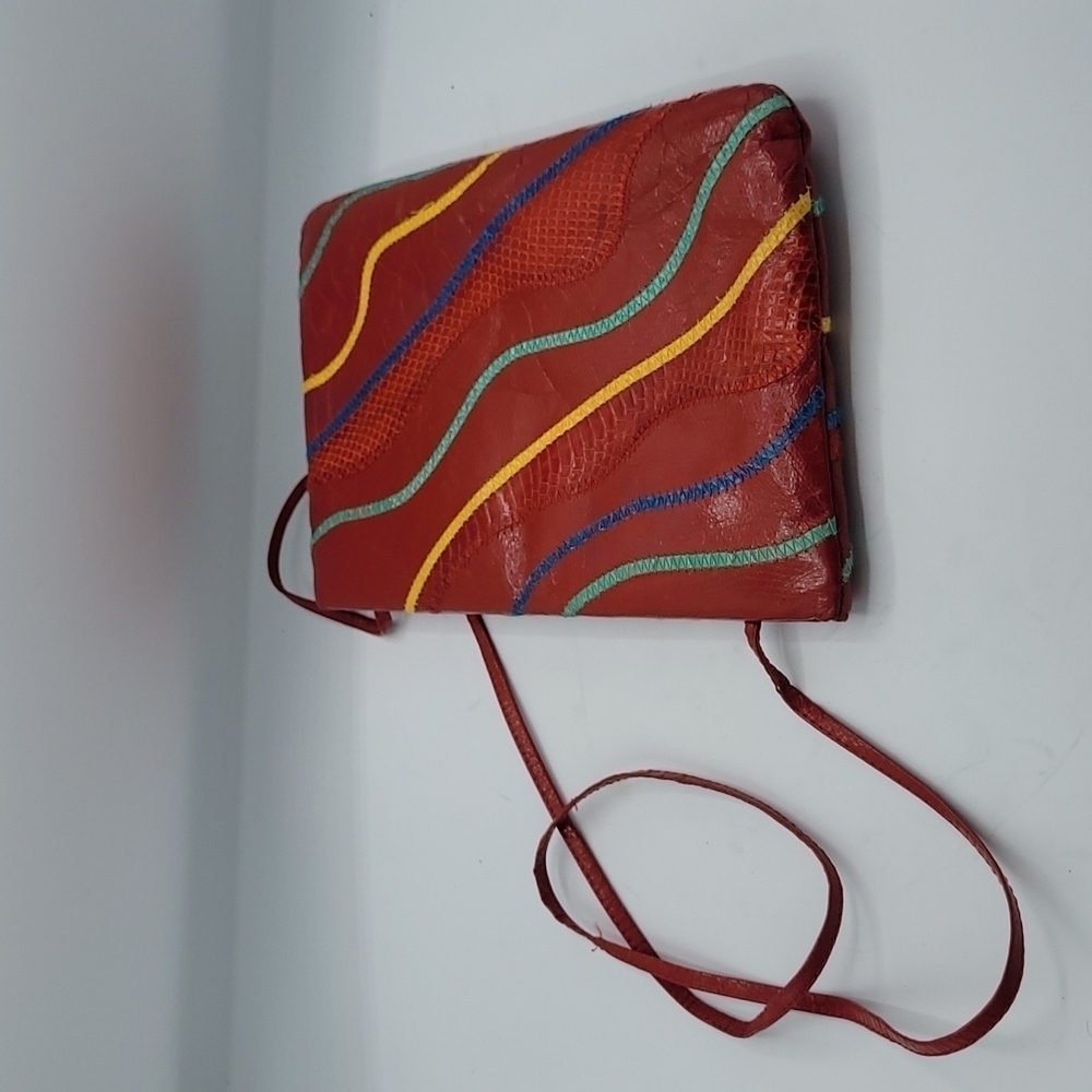 Vintage 80s ASPECTS Red Snakeskin Patchwork Crossbody Bag - Genuine Exotic Leath - Picture 6 of 15